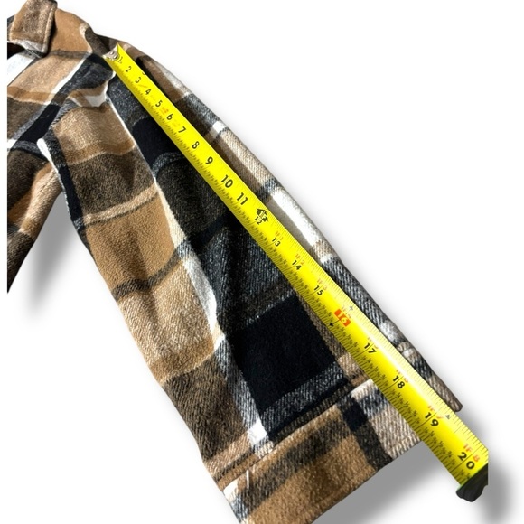 Unbranded Women's Long Sleeve Button Down Tan/Black/White Loose Flannel Shirt - Picture 15 of 15